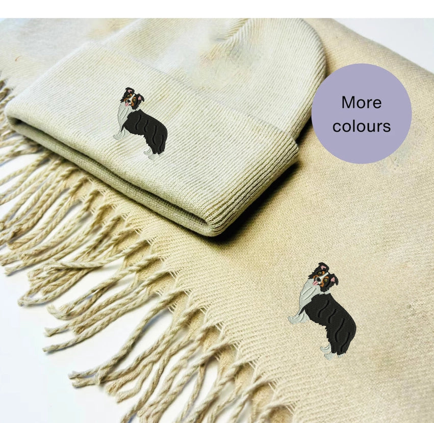 Christmas Border Collie Scarf and Hat set