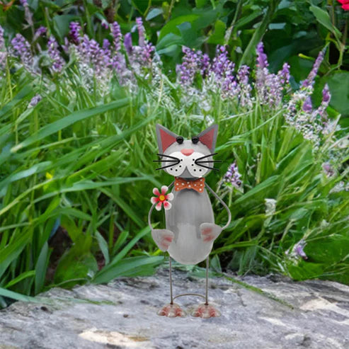 Bright Eyes Grey Cat Garden Ornament 27cm