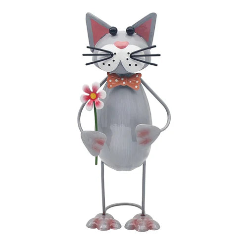 Bright Eyes Grey Cat Garden Ornament 27cm