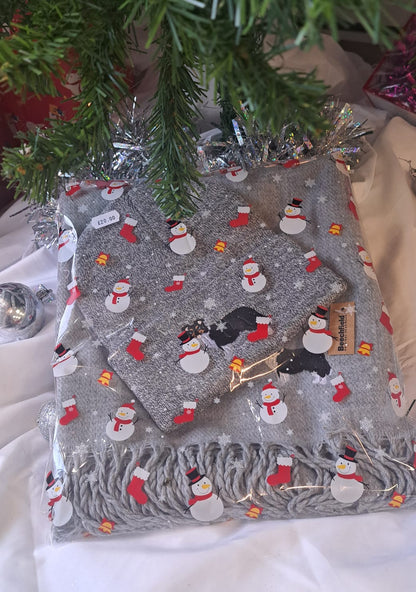 Christmas Border Collie Scarf and Hat set