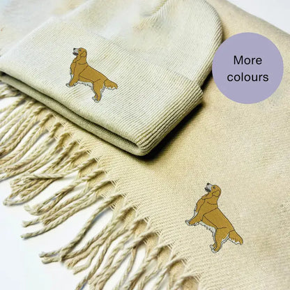 Matching Golden Retriever Embroidered Scarf and Beanie Hat Set